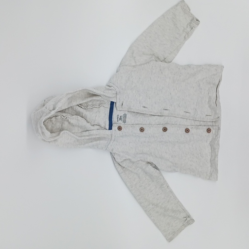 Carter's Grey Button-Up Cotton Hooded Sweatshirt (18 Month)